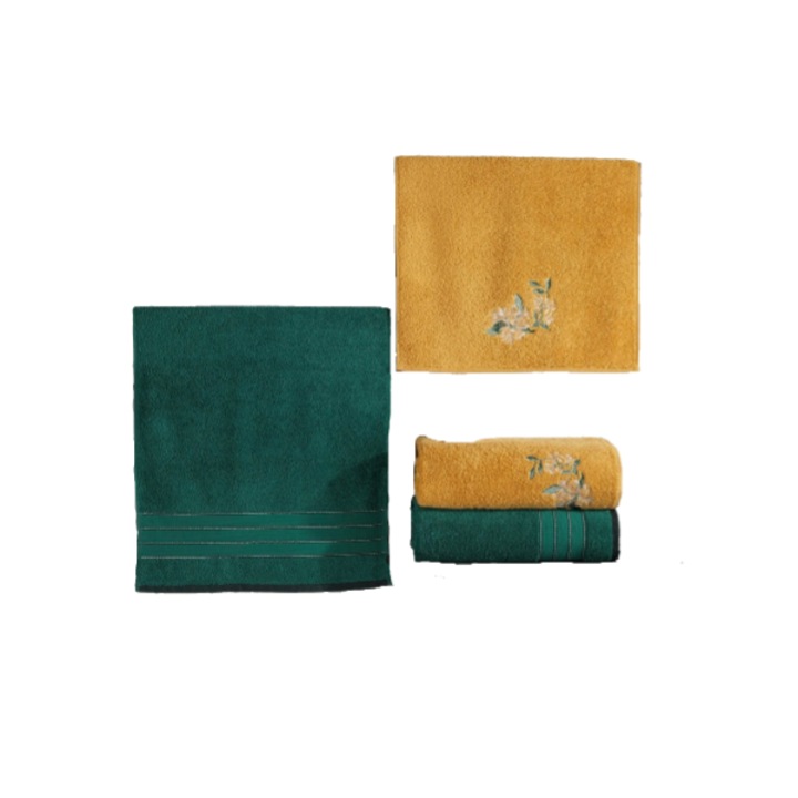 Комплект 4 кърпи 100% памук, CottonBox, 2x90x150 см и 2x 50x90 см, зелена и жълта