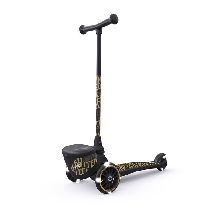 Összecsukható gyerekroller könnyű kerekekkel, játéktartóval, Highwaykick 2 Black Gold Limited, 2 év+, 50 kg-ig, Scoot & Ride