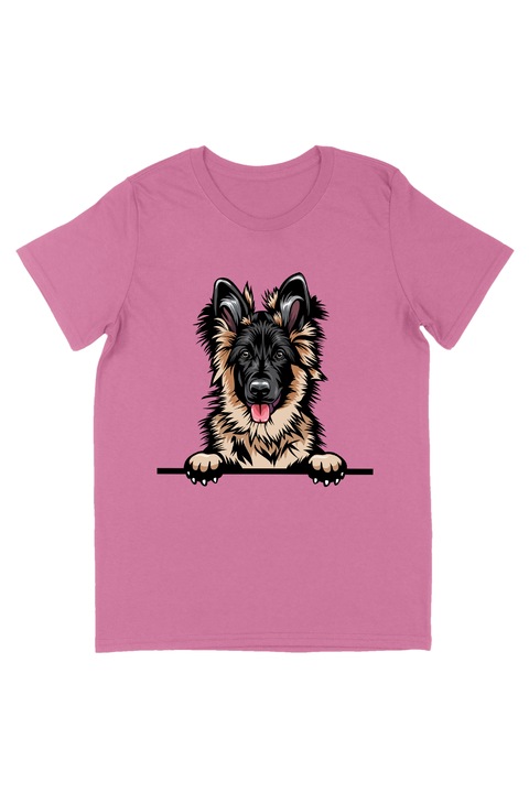 Мъжка тениска Dogs Hello кученце немска овчарка, нормална кройка, памук, Розово