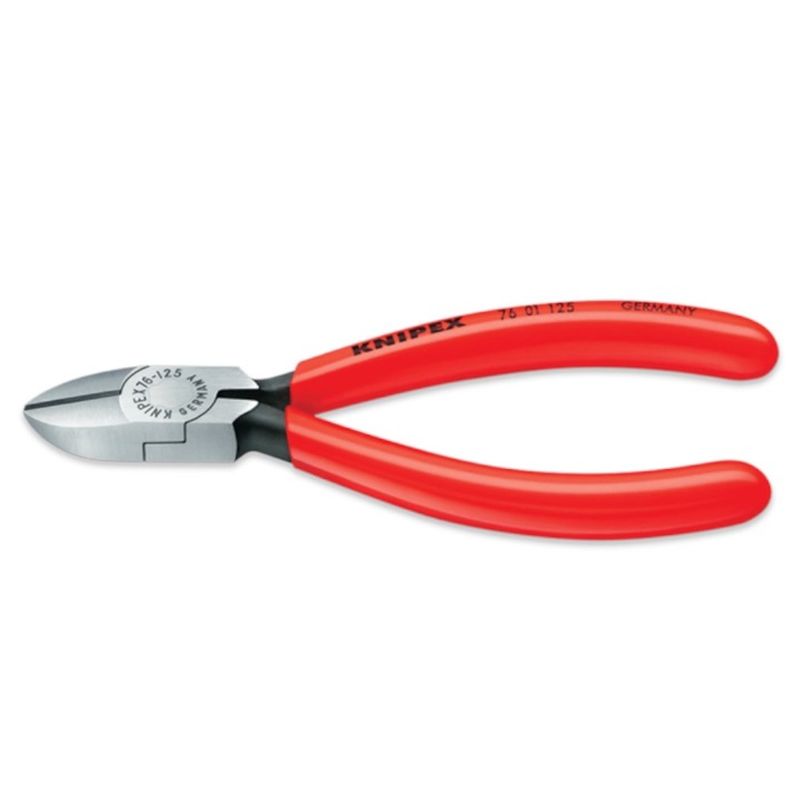 Диагонални клещи за електромеханика, полиран черен защитен слой и дръжки с пластмасов маншон, Д 125 мм, рязане O 0.4 - 3.0 / 2.3 / 1.5 / 0.6 мм, Ш x В x Д 14.5 x 16 x 9 мм