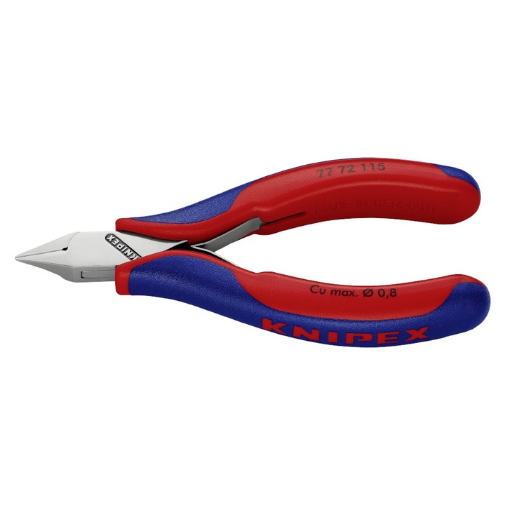 Cleste Diagonal pentru Electronisti, Suprafata Lustruita si Manere cu Manson Bicomponent, L 115 Mm, Taiere O 0.3-1.3 / 1.0 / 0.5 Mm, B X A X D 14.0 X 11.0 X 7.5 Mm