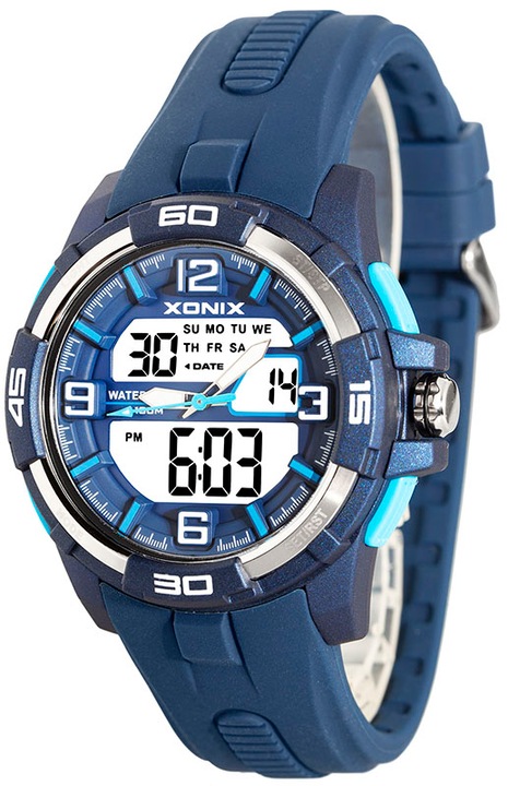 Ceas pentru barbati Xonix, analog-digital, data, cronometru, timer, alarma, iluminare de fundal, rezistenta la apa 100m, Bleumarin