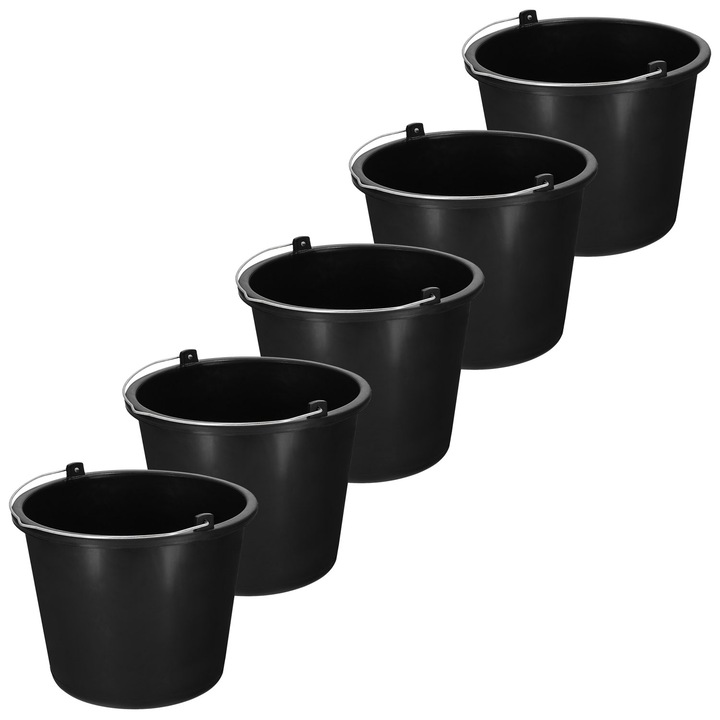 5 db-os vödör készlet, Kotarbau, műanyag/fém, 5 l, fekete