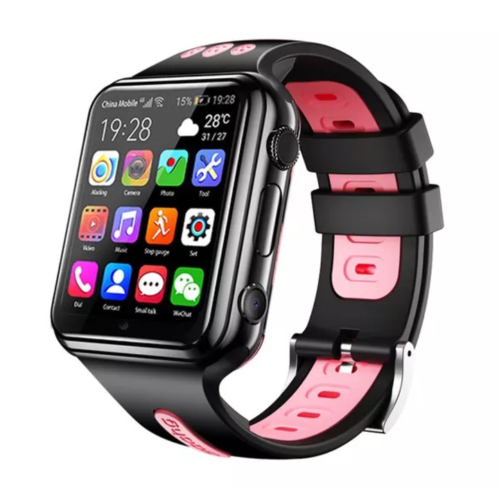 Ceas smartwatch copii GPS 4G, Merkie® MW5, cu localizare GPS, WIFI, camera foto frontala, functie telefon, monitorizare spion, Roz/Negru
