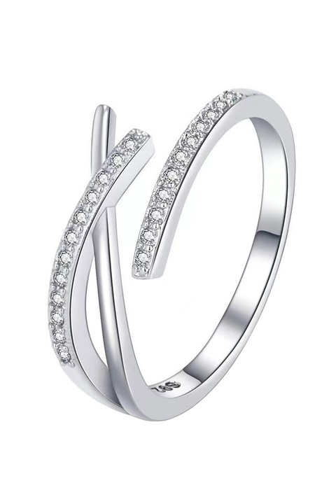 OEM női gyűrű, geometrikus kereszt modell, S925 ezüst, állítható méret, ezüstszín
