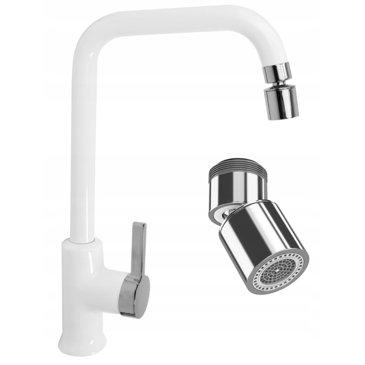 Forgó csaptelep + levegőztető, gránit, négyzet alakú, sárgaréz és kerámia fej, fehér és króm