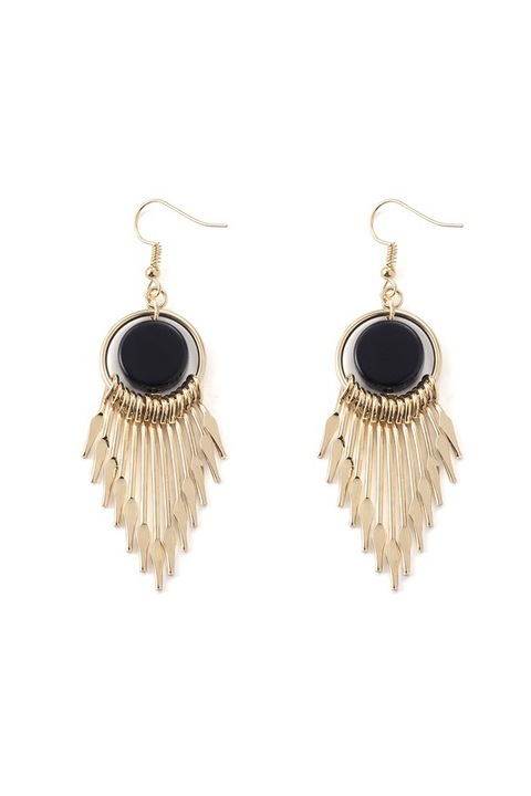 Cercei cu ciucuri petnru femei, Aliaj metalic, 7.5x2 cm, Auriu/Negru