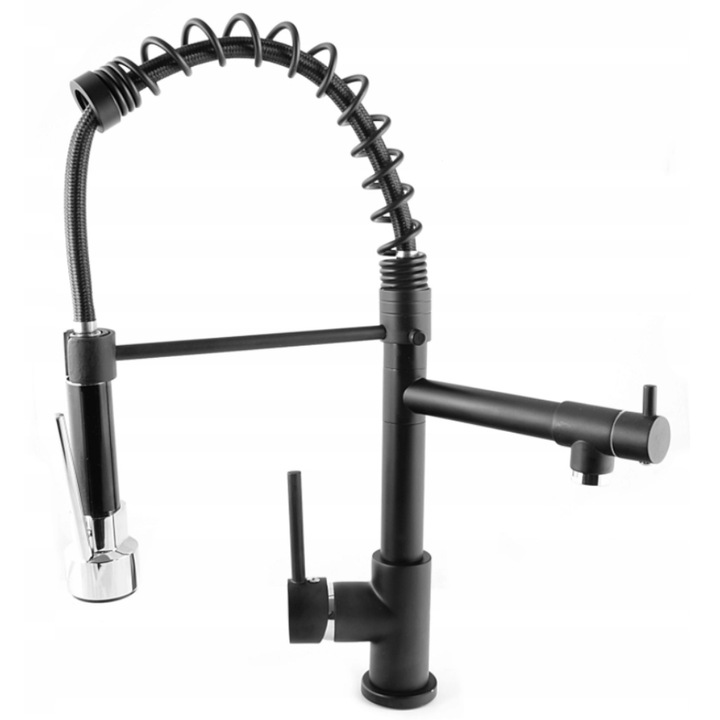 Смесител, форма на спирала, глава от месинг и керамика, черен