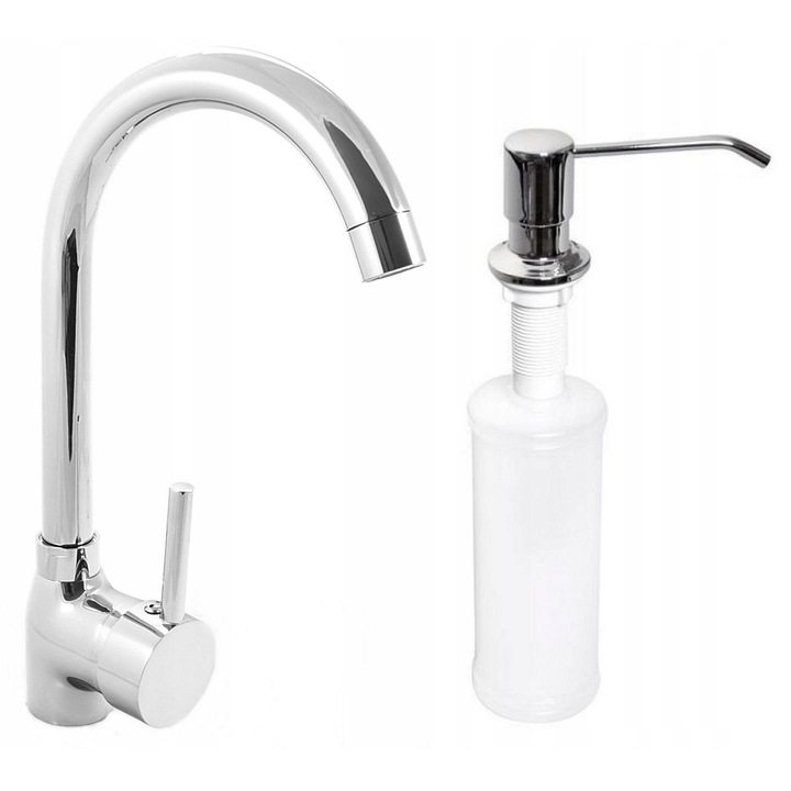 Baterie pivotanta + Dispenser lichid, 400 ml, Granitan, Alama si PVC, Argintiu si cromat