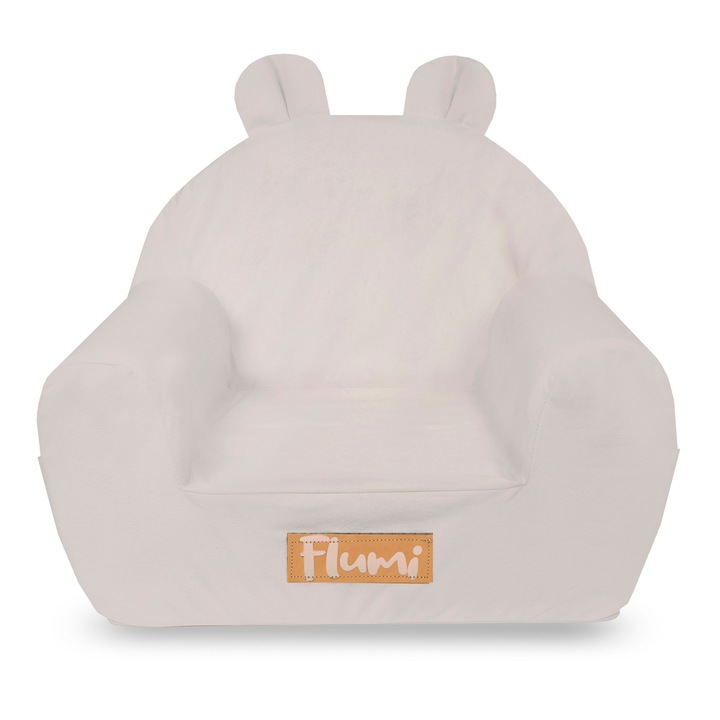 Fotoliu copii din spuma, mikrofaza, cu urechi, husa detasabila si lavabila, fotoliu bebelusi, gri deschis, Flumi