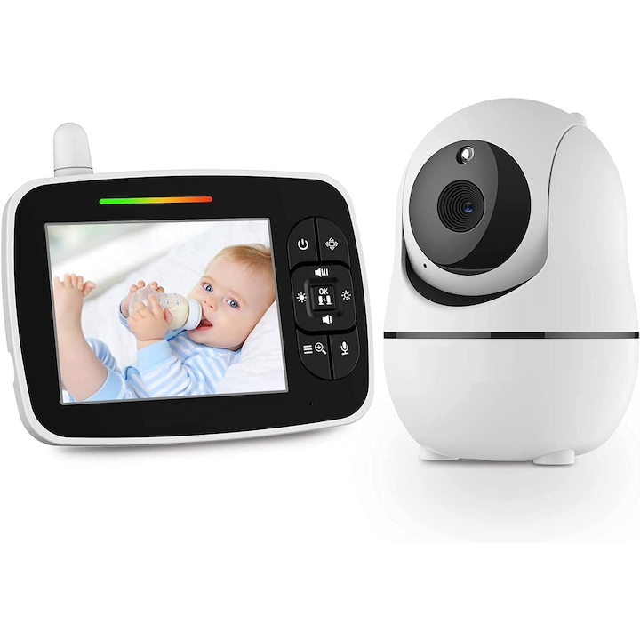 Baby Cam® idealStore система за видео и аудио наблюдение за бебета, 3,5 инча HD екран, нощно виждане, монитор за температура, възможност за взаимодействие с бебето, приспивни песни, голям обхват на сигнала