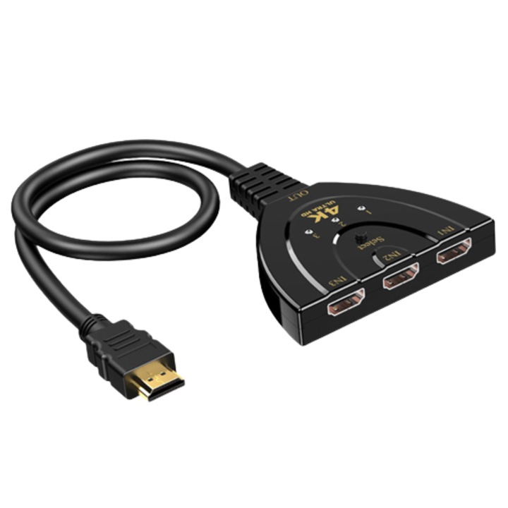 Cablu spliter 3 in 1 CeruleTree, HDMI - 3x HDMI, Full HD, 4K, 1080P, Negru