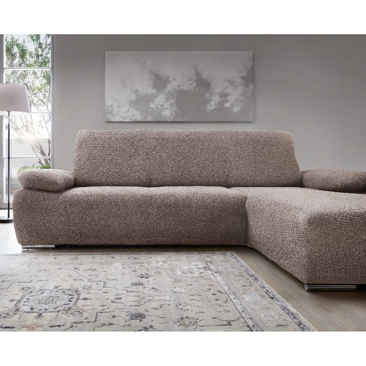 Husa elastica pentru coltar dreapta, 180-330 cm, Microfibra, Bej inchis