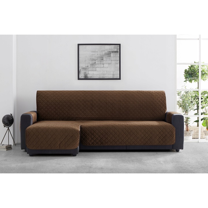 Husa protectoare pentru coltar stanga Velvet Antislip, 240 cm, Poliester, Maro