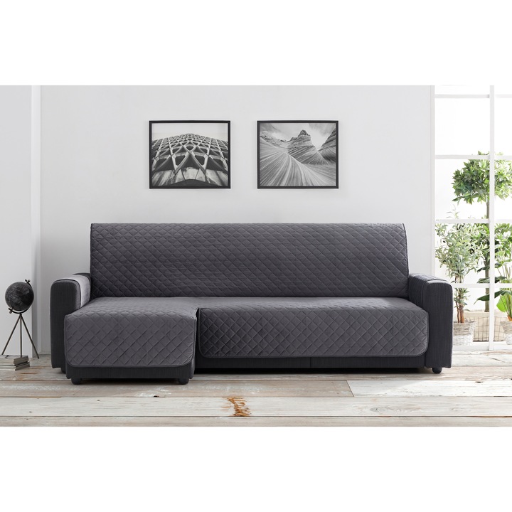 Husa protectoare pentru coltar stanga Velvet Antislip, 200 cm, Poliester, Gri
