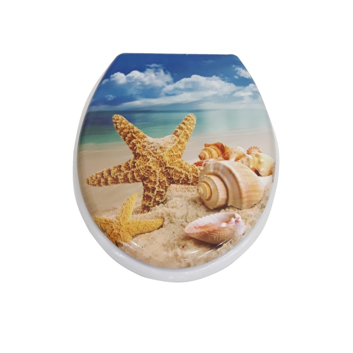 Capac WC, multicolor, cu scoici, model universal, cu balamale metalice