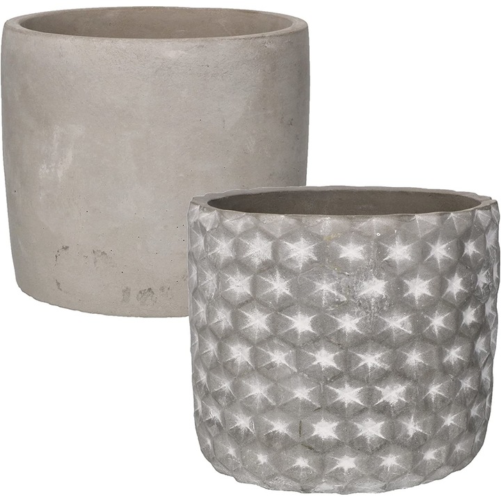 Комплект 2 декоративни саксии Kotarbau, Бетон, 125 / 120 мм, Сив/Бял