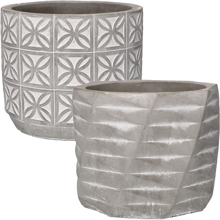 Комплект 2 декоративни саксии Kotarbau, Бетон, 125 мм, Сив/Бял