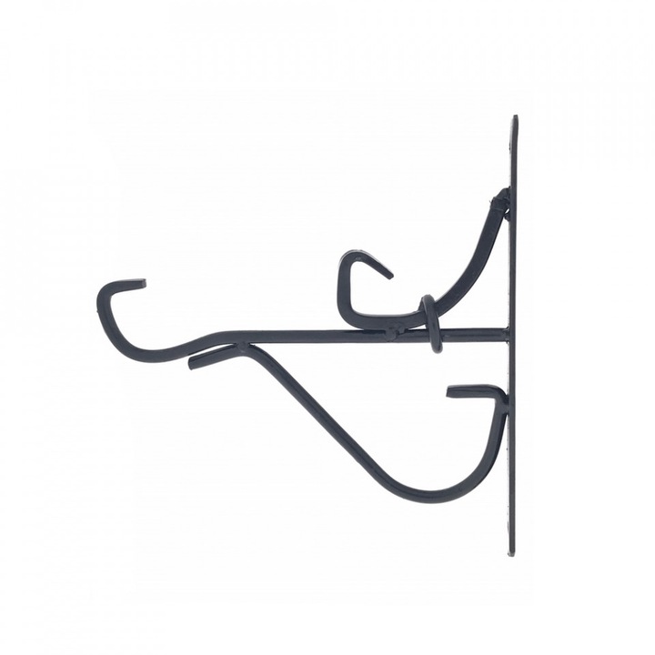 Suport metalic pentru ghivece cu flori prevazut cu doua carlige, negru