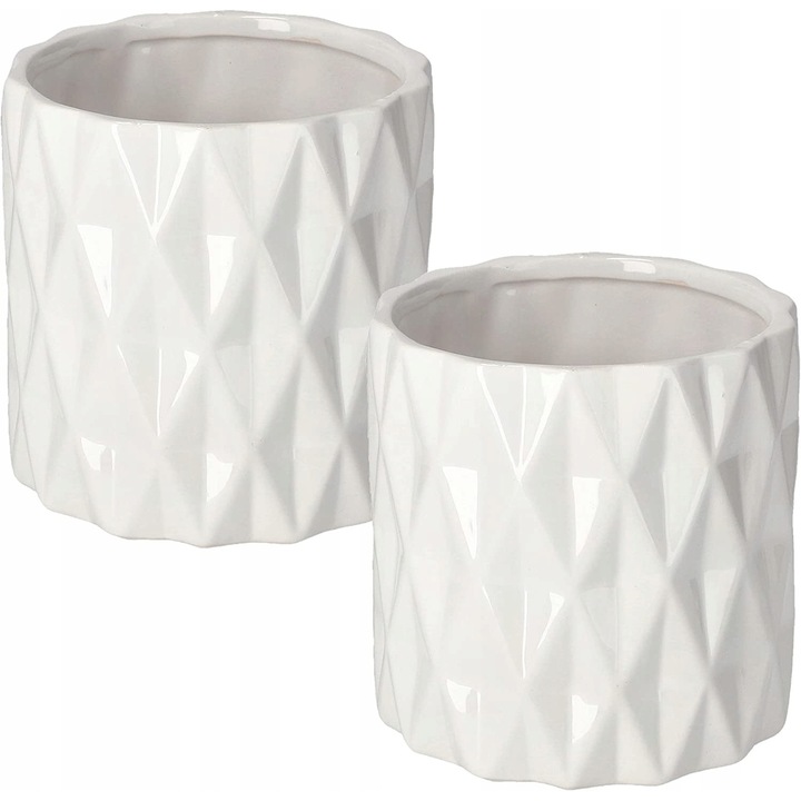 Set 2 ghivece decorative Kotarbau, Ceramica, 122 mm, Alb