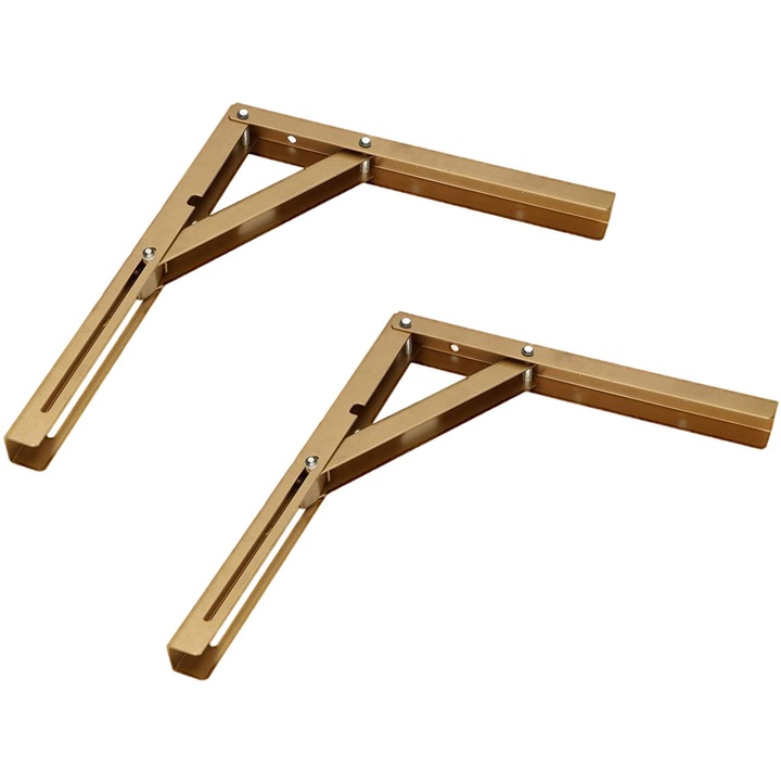 Set 2 suporturi prindere raft, Kotarbau, Metal, 300 mm, Auriu