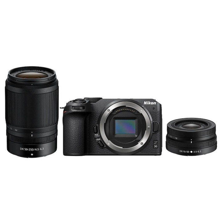 Aparat foto Mirrorless Nikon Z30, 20.9 MP , 4K , Wi-Fi + Obiectiv 16-50mm + Obiectiv 50-250mm, Negru
