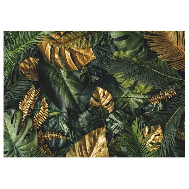 Фототапет 3D Tropical Green Leaves 368x254 см, Модерен нетъкан тапет, За Спалня Всекидневна