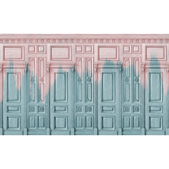 Fototapet 3D, Perete stil clasic roz-albastrui, Stil modern, Living, 300x 350cm
