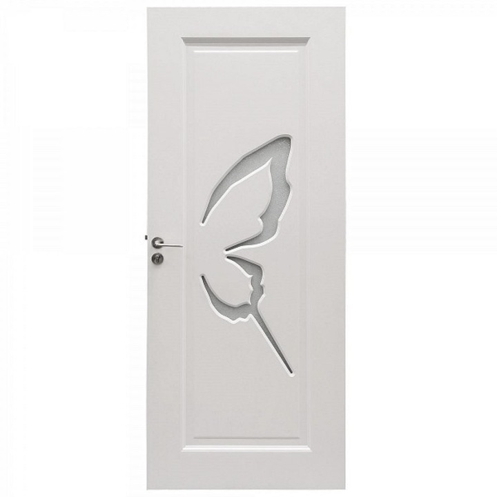 Интериорна дървена врата със стъкло BestImp B04-88-V, лява/дясна, бяла, 203 х 88 см, регулируема каса