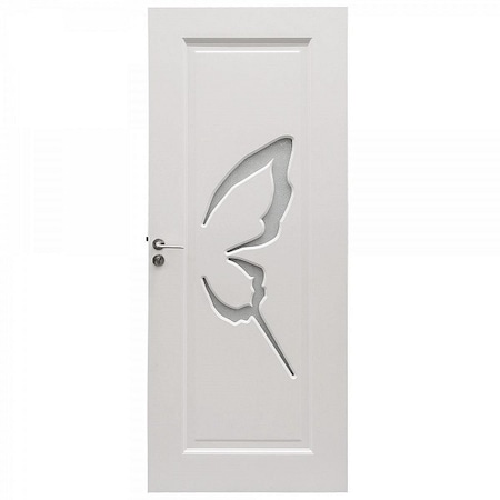 Usa de interior din lemn cu geam BestImp B04-88-V, stanga/dreapta, alb, 203 x 88 cm, toc reglabil