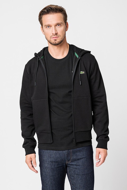 Lacoste, Hanorac cu fermoar si buzunare frontale, Negru