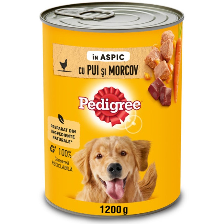 Мокра храна за кучета Pedigree, Пилешко и моркови в желе, Консерва, 1200 гр