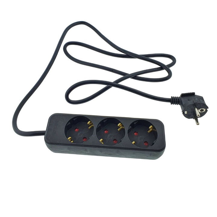 Разклонител с 3 контакта schuko Lanberg 42923, дължина 1,5 м, 2300W, защитен контакт, черен