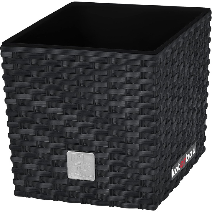 Cserép betéttel Kotarbau, Műanyag, Rattan megjelenés, 200 mm, Fekete