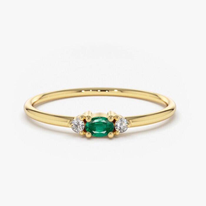 Inel Oval Cut, Rosental Jewelry, din aur galben 14 k, marime 17, cu smarald verde, oval cut si diamante - eMAG.ro