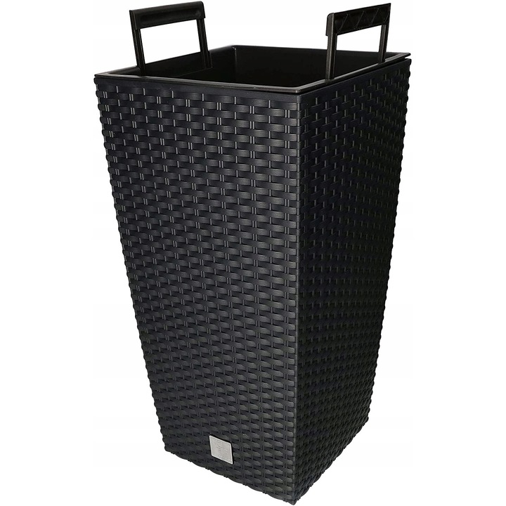 Ghiveci inalt Kotarbau, Plastic, Aspect ratan, 449 mm, Negru