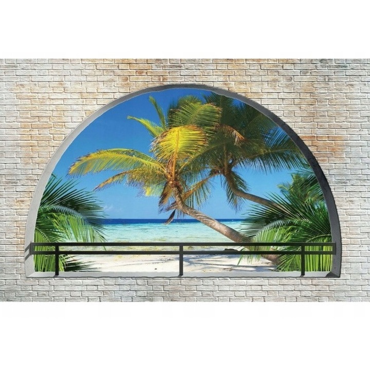 Fototapet 3D Plaja Mare Fereastra Peisaj Cer 368x254 cm, Modern Vlies Tapet, Pentru Dormitor Camera De Zi Living