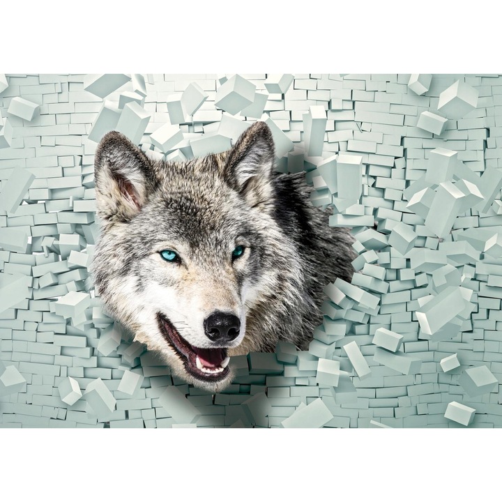 Fototapet 3D Lup Animale Caramida Abstracte 416x254 cm, Modern Vlies Tapet, Pentru Dormitor Camera De Zi Living