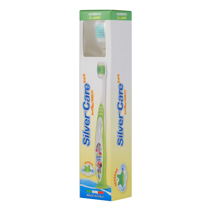 Fogkefe Silver Care Kids puha sörtéjű Gyermek +3 éves Ezüst fej, tapadókorong