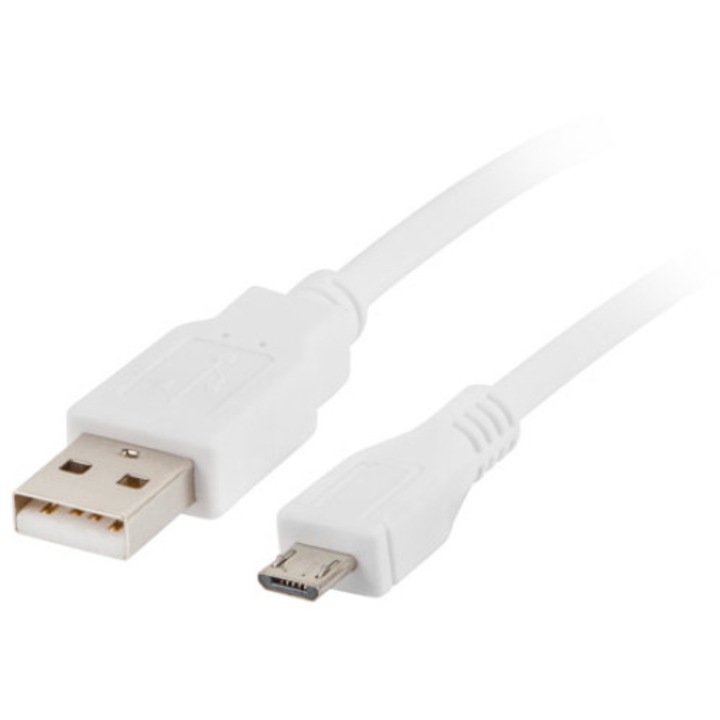 Кабел Lanberg CA-USBM-10CC-0018-W, USB, 1.8m, USB 2.0, Micro USB-B, USB-A, бял