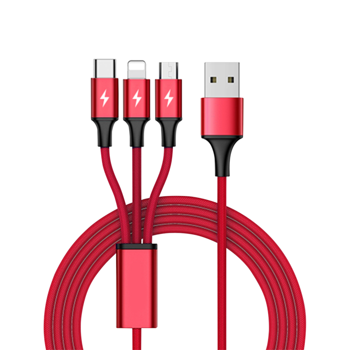 Unitek C4049RD USB-A - Micro USB + USB-C + Lightning (apa -apa) kábel 1.2m - Piros (C4049RD)
