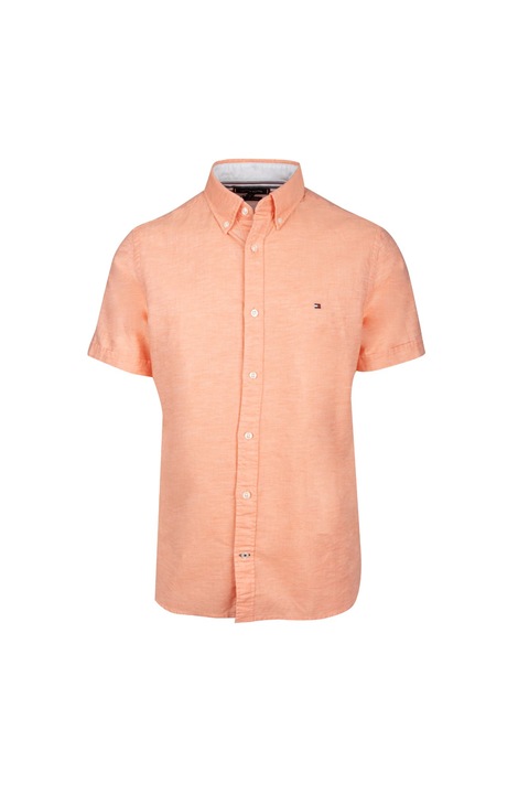 Tommy Hilfiger Slim fit ing, Póló gallérral és rövid ujjakkal, Pamut és len, L, Narancssárga