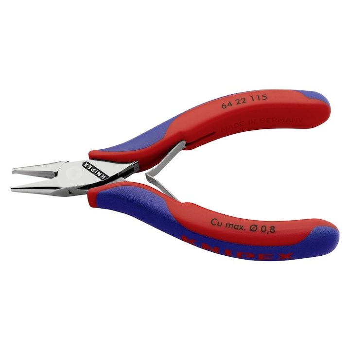 Elülső vágófogó elektronikához, polírozott tükörfelület és fogantyúk kétkomponensű hüvelyrel, L 115 mm, vágás 0,8 mm, AXBXCXD 10,0 x 20,0 x 6,0 x 3,0 mm