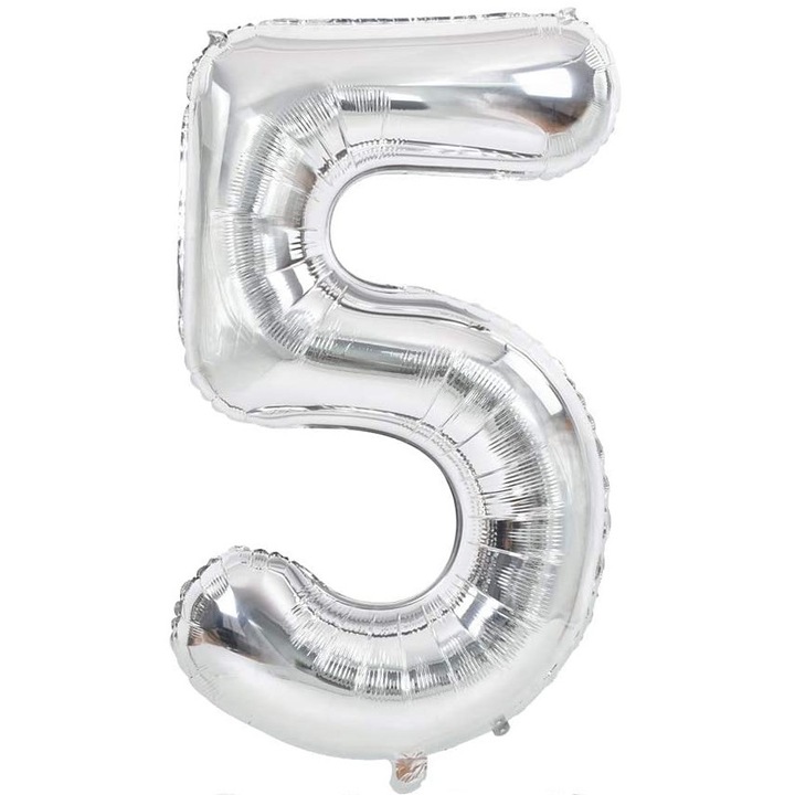 Balon aniversar, Atomia, Din folie de aluminiu, Cifra 5, Argintiu, 82 cm
