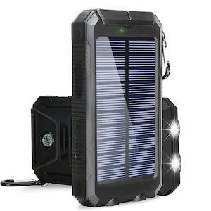 Baterie externa, Incarcare solara, Plastic/Silicon, 8000 mAh, 13.8x1.9x7.6 cm, Negru