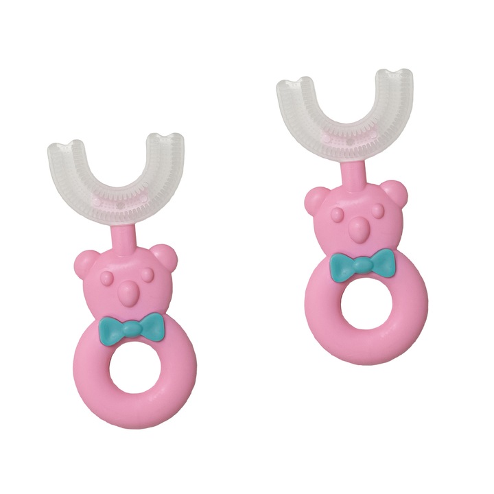 Set 2 Periute de Dinti, U-shape, pentru Copii 2-6 ani, Naimeed D4367, Roz