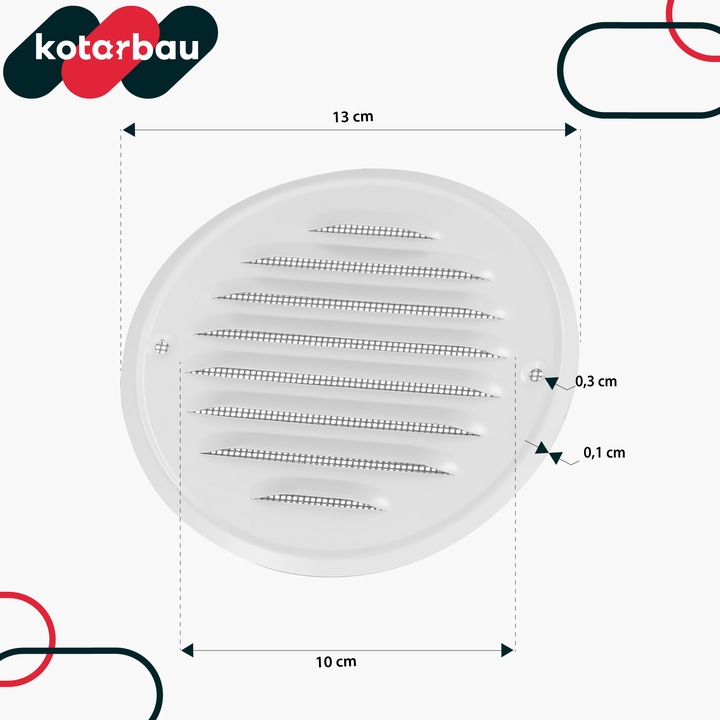 Grila pentru ventilatie, Kotarbau, Metal, 130 mm, Alb