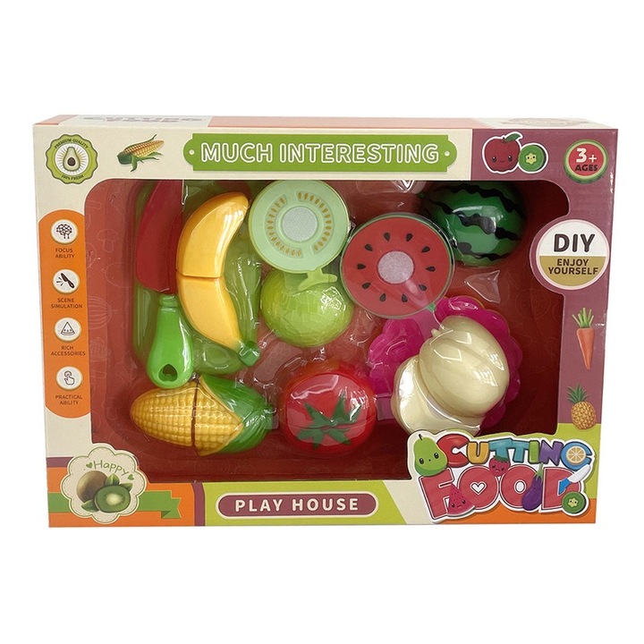 Műanyag vágható gyümölcs és zöldség 14 darabos készlet