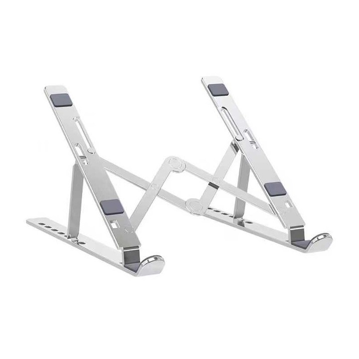 Suport tableta/smartphone, Metal, Latime reglabila, Argintiu