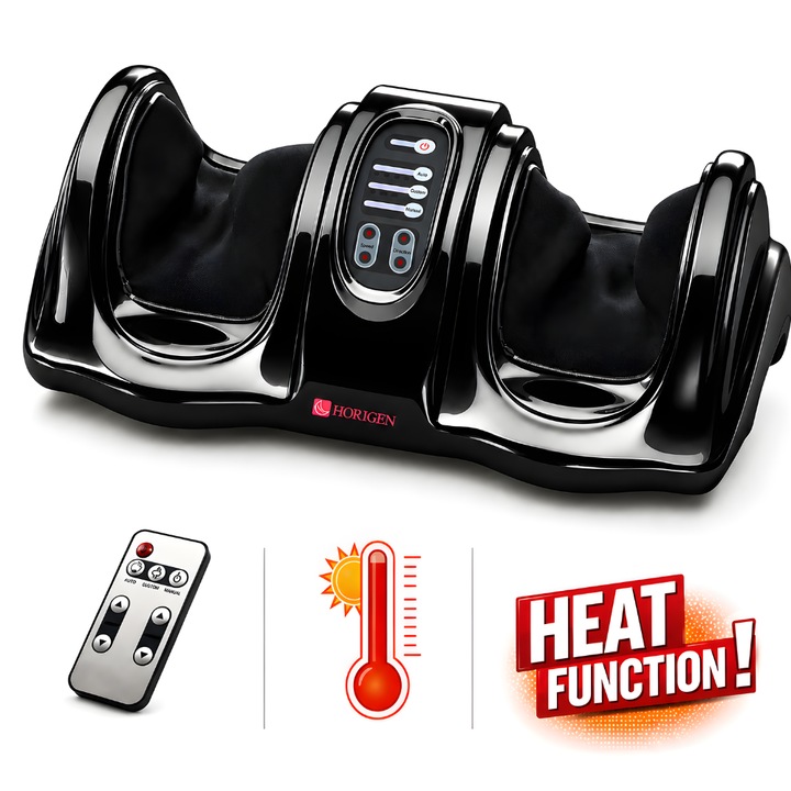 Aparat de masaj picioare Horigen® Feet King, 4 moduri Auto, Shiatsu, mod manual, cu incalzire, viteza si intensitate reglabile, masaj maini, pulpe, telecomanda, huse detasabile, negru